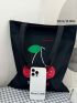 Cherry & Letter Graphic Shopper Bag Black Casual