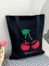 Cherry & Letter Graphic Shopper Bag Black Casual