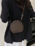 Mini Geometric Pattern Circle Bag Brown Fashionable Adjustable Strap