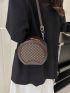 Mini Geometric Pattern Circle Bag Brown Fashionable Adjustable Strap