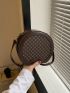 Mini Geometric Pattern Circle Bag Brown Fashionable Adjustable Strap