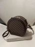 Mini Geometric Pattern Circle Bag Brown Fashionable Adjustable Strap