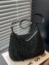 Black Hobo Bag Studded Decor With Zipper Fashionable