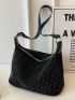 Black Hobo Bag Studded Decor With Zipper Fashionable