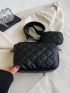 Quilted Detail Square Bag Black Fashionable With Coin Purse