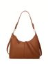 Stitch Detail Hobo Bag Brown Handbag Pu Leather Fashion Shoulder Bag With Adjustable Shoulder Straps