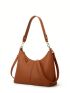 Stitch Detail Hobo Bag Brown Handbag Pu Leather Fashion Shoulder Bag With Adjustable Shoulder Straps