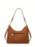 Stitch Detail Hobo Bag Brown Handbag Pu Leather Fashion Shoulder Bag With Adjustable Shoulder Straps