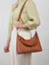 Stitch Detail Hobo Bag Brown Handbag Pu Leather Fashion Shoulder Bag With Adjustable Shoulder Straps