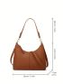 Stitch Detail Hobo Bag Brown Handbag Pu Leather Fashion Shoulder Bag With Adjustable Shoulder Straps