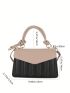 Two Tone Square Bag Top Handle Flap PU Elegant