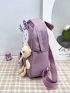 Gingham Pattern Classic Backpack Cartoon Rabbit & Bear Decor Preppy