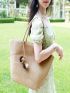 Oversized Straw Bag Vacation Braided Detail Pompom Decor