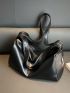 Elegant Hobo Bag Black Large Zipper PU