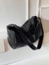 Elegant Hobo Bag Black Large Zipper PU