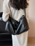 Elegant Hobo Bag Black Large Zipper PU