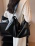 Elegant Hobo Bag Black Large Zipper PU