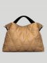 Large Khaki Top Handle Bag Minimalist Argyle Quilted