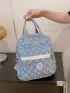 Raw Hem Detail Classic Backpack Butterfly Pattern Letter Patch Decor