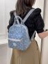 Raw Hem Detail Classic Backpack Butterfly Pattern Letter Patch Decor