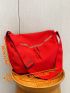 Large Hobo Bag Solid Red Minimalist Nylon