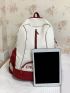 Letter Graphic Functional Backpack Zip Front Preppy Two Tone