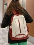 Letter Graphic Functional Backpack Zip Front Preppy Two Tone