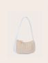 Small Two Tone Straw Bag With Zipper Vacation