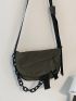 Minimalist Chain Decor Flap Crossbody Bag Unisex Style