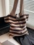 Striped Pattern Crochet Bag Shirt Design Double Handle