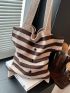 Striped Pattern Crochet Bag Shirt Design Double Handle