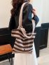 Striped Pattern Crochet Bag Shirt Design Double Handle