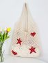 Star & Heart Graphic Tote Bag Hollow Out Crochet Bag