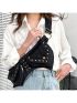 Fashion Women Retro Waist Bag Rivet Decor Crossbody Chest Bag Multi-Functional