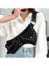 Fashion Women Retro Waist Bag Rivet Decor Crossbody Chest Bag Multi-Functional