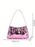 Pink Metallic Glossy Funky Style Buckle Decorated Hobo Bag