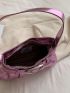 Pink Metallic Glossy Funky Style Buckle Decorated Hobo Bag