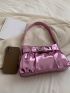 Pink Metallic Glossy Funky Style Buckle Decorated Hobo Bag