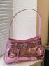 Pink Metallic Glossy Funky Style Buckle Decorated Hobo Bag