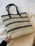 Striped Pattern Straw Bag Vacation No-closure Paper