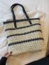 Striped Pattern Straw Bag Vacation No-closure Paper