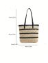 Striped Pattern Straw Bag Vacation No-closure Paper