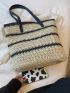 Striped Pattern Straw Bag Vacation No-closure Paper