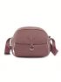 Small Dusty Pink Square Bag Fashionable Patch Decor Zipper Nylon