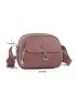 Small Dusty Pink Square Bag Fashionable Patch Decor Zipper Nylon