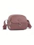 Small Dusty Pink Square Bag Fashionable Patch Decor Zipper Nylon