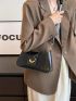 Textured Baguette Bag Black Magnet Zipper Elegant