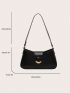 Textured Baguette Bag Black Magnet Zipper Elegant