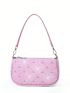 Quilted Pattern Rhinestone Detail Baguette Bag