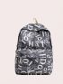 Letter Graphic Classic Backpack Zip Front Preppy